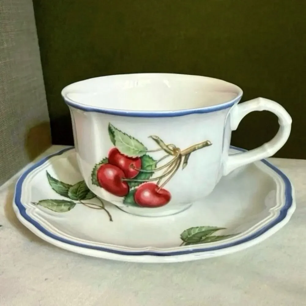 Villeroy & Boch Cottage Cup & Saucer • Cherry Motif • Germany